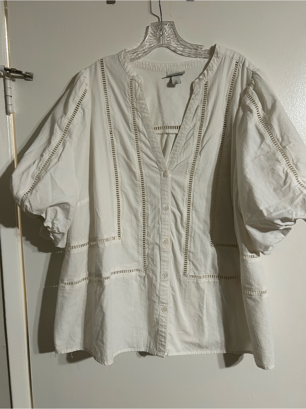 Ava & Viv off-white Eyelet Button-Front Blouse